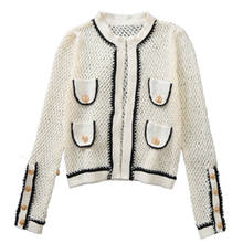 Women 2019 Autumn New Fashion Sexy Hollow Out Weave Cardigan Sweater Long Sleeve Golden Button Knitted Outerwear Coat Jacket Top 2024 - buy cheap