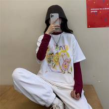 Camiseta feminina estampada abstrata, 2020, solta, de desenho animado, coreana, harajuku, tops, japonesa, kawaii, ulzzang, roupas para mulheres 2024 - compre barato