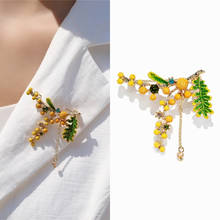 HUANZHI-cadena con borlas para mujer, broche de circonita colorida, esmalte de hojas verdes, Mimosa, accesorios para el cuello, joyería, novedad de 2020 2024 - compra barato