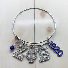 Rhinestone inlaid metal Greek letter ZETA PHI BETA pendant bracelet sorority society jewelry adjustable wire bangle 2024 - buy cheap