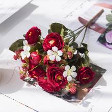 5 pacotes de casamento decorativo flor seda rosa casa decoração acessórios vaso para o quarto festa jardim falso planta flores artificiais 2024 - compre barato