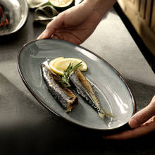 Prato de cerâmica japonês para peixes, novo prato grande oval de alta qualidade para uso comercial e doméstico, prato de servir profundo 2024 - compre barato