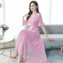 Vestido largo de Chifón con estampado para verano, elegante vestido de fiesta para mujer, color rosa y azul, J142, 2020 2024 - compra barato