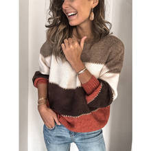 Suéter solto listrado para outono inverno feminino, pulôver plus size, suéter feminino de alta qualidade, plus size 2024 - compre barato