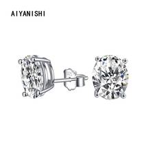 AIYANISHI-pendientes Vintage de Plata de Ley 925 para mujer, aretes de tuerca de plata ovalados, solitario, regalos de fiesta de compromiso de boda 2024 - compra barato