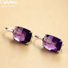 Uglyless-pendientes de cristal púrpura cuadrados para mujer, aretes geométricos sencillos, Plata de Ley 925 auténtica, bisutería E1495 2024 - compra barato