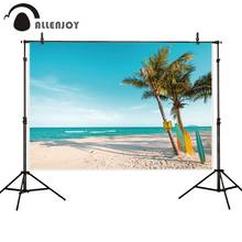 Allenjoy photophone photography background summer tropical beach surf board tree blue sky sand backdrop photo studio photocall 2024 - buy cheap