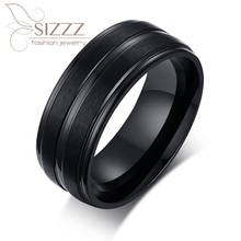 SIZZZ 2019 Wide 8MM stainless steel sand surface black tide male simple groove ring for men 2024 - buy cheap
