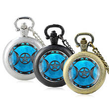 Charm clásico de Triple Luna para hombre y mujer, reloj de bolsillo de cuarzo con cabujón de cristal, diseño de diosa, colgante, cadena 2024 - compra barato