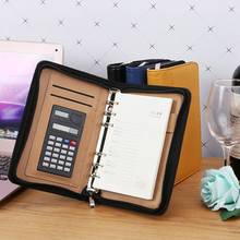Cubierta de cuero PU A6 con cremallera, cuaderno práctico de hojas sueltas, Bloc de notas de negocios con calculadora, suministro escolar, regalo 2024 - compra barato