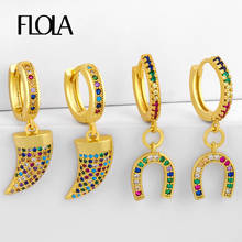 FLOLA Rainbow Horn Drop Earrings For Women Crescent Moon Earrings U Shape Geometric Cubic Zirconia Gold Filled Jewelry erss99 2024 - buy cheap