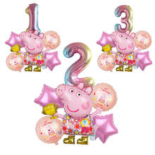6pcs Peppa Pig Balloon with Number Balloons Set Birthday Balloons Birthday Party Decorations Kids for Home Birthday Balloons 2024 - buy cheap