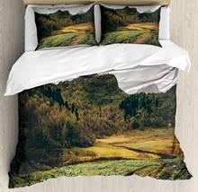 Landscape Duvet Cover Set Scenic Mountainous Landscape Gloomy 3 Piece Bedding Set Evergreen Pale Taupe 2024 - buy cheap