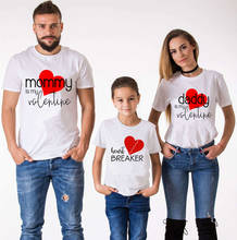 Funny Family Matching Outfits Daddy Mommy Is My Valentine Heart Print Summer Top White Tshirt Men Women Kids Clothes T Shirt 2024 - buy cheap