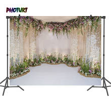 PHOTURT Flower Wall Backdrops Wedding Background Green Leaf Floral Polyester Vinyl Photo Banner Photography Studio Decorat Props 2024 - buy cheap