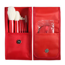 Rojo 6 unids/set pelo de cabra Natural maquillaje cepillo conjunto con bolsa y soplo de aire belleza mezcla polvo Blush ojo cepillo de pestañas Kit 2024 - compra barato