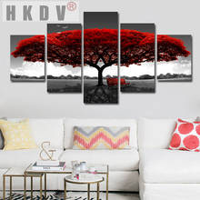 HKDV-5 paneles de pinturas en lienzo de árbol rojo abstracto, póster impreso, paisaje, imágenes artísticas de pared, decoración moderna para el hogar, sala de estar sin marco 2024 - compra barato