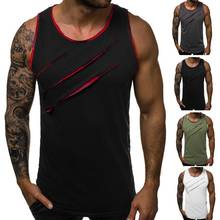 Men Summer Stylish Fashion Solid Color  Sleeveless Ripped Slim Vest Fitness Bottoming Top Sleeveless Bodybuilding Sport Tank Top 2024 - buy cheap