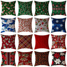 Red Christmas Cushion Red Merry Christmas Floral Pillows Linen Pillowcase Sofa Cushions Decorative Home Sofa Pillow Set 2024 - buy cheap