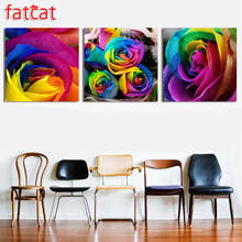 FATCAT 5D diy Mosaic picture Diamond Embroidery Triptych Color rose flower Diamond Painting full square round drill art AE1897 2024 - buy cheap