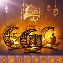 Colgante de madera EID Mubarak con velas LED, decoración de Ramadán para el hogar, fiesta islámica musulmana, decoración Eid, Kareem Ramadán, nuevo 2024 - compra barato