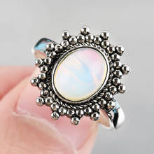 Anéis de pedra da lua do vintage para as mulheres cor de prata antiga grande opala dedo anel de casamento festa de aniversário jóias por atacado 2024 - compre barato