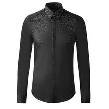 Camisas de algodón de manga larga para hombre, camisas de manga larga en blanco diamante y negro para hombre, camisas ajustadas de moda para fiesta, camisas 3xl 2024 - compra barato