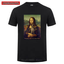 Retro mona lisa com boston terrier cachorro camiseta masculina mulher novidade de manga curta retrato vintage tshirt hipster streetwear hombre 2024 - compre barato