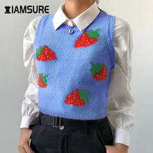 IAMSURE Preppy Style Strawberry Knitted Sweater Vest For Women Streetwear Fashion Casual O-Neck Cute Female 90s Vest Kawaii Tops 2024 - buy cheap