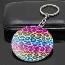 personality round leopard key chain green wood craft gift car pendant key ring 2024 - buy cheap