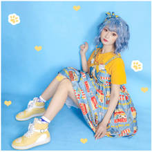 Harujuku-zapatos de Lolita para mujer, zapatillas Vintage con cordones de cabeza redonda, con estampado de lazo, Kawaii Loli, Cosplay 2024 - compra barato