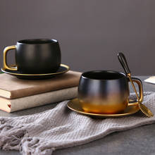 Taza de café y platillo de cerámica de oro negro elegante, cuchara, plato de taza moderno, vajilla, juego de tazas de té, regalo de lujo para Jefe, amigos, Padre 2024 - compra barato