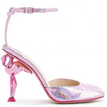 2022 Womens Pointy Toe Genuine Leather Strange Irregular High Flamingo Heel Slingbacks Pumps Sandals Shoes Plus Sz 5Colors Bling  2024 - buy cheap