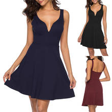 Summer dress women backless v-neck sexy dress women 2022 new fashion solid color mini casual dress elegant vestidos de verano 2024 - buy cheap