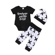 Toddler Newborn Infant Baby Boys Clothes Set Summer Short Sleeve Letter Black Bodysuit Top Pants Hat 3Pcs Outfits Clothing 2024 - buy cheap