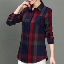 Cotton Plaid Women Shirts Summer New Vintage Turn-Down Collar Long-Sleeved Slim Female Outwear Coats Tops 2024 - buy cheap