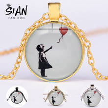 SIAN Banksy-Pintura Artística de collar de niña con globo, colgante redondo con gema de cristal, joya con estilo, siempre hay esperanza 2024 - compra barato
