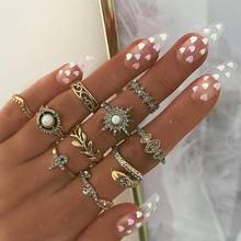 10pcs/Set Vintage Butterfly Moon Joint Ring Sets for Women Boho Lotus Shell Heart Wing Geoemtric Rhinstone Jewelry 2024 - buy cheap
