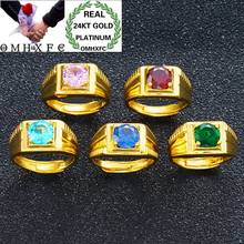 OMHXFC, venta al por mayor, moda europea para hombre, fiesta de cumpleaños, regalo de boda, circón cuadrado redondo, anillo de oro auténtico redimensionable de 24KT RI124 2024 - compra barato