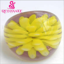 RED SNAKE Fashion Ring Handmade Purple with Lemon yellow flower Drawing Murano Glass Rings 2024 - buy cheap