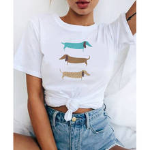 Camisetas estampadas de dibujos animados para Mujer, Camisetas largas con Perro, camiseta divertida con cuello redondo, camiseta Vintage Ullzang para Mujer _ 2024 - compra barato