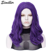 Simmostrador peruca de cabelo sintético para mulheres, peruca longa roxa cacheada resistente ao calor roxo para cosplay central parting 2024 - compre barato