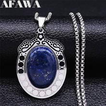 Collar de cadena de acero inoxidable con piedra Natural azul ovalada, flor Bohemia, joyería Bohemia de plata para mujer N2202S01 2024 - compra barato