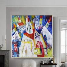 Arthyx-pintura al óleo de ciudad famosa pintada a mano grande sobre lienzo, cuadro de pared de arte Pop abstracto moderno para decoración del hogar de la sala de estar 2024 - compra barato