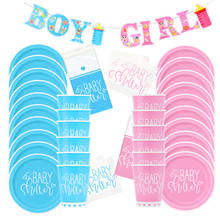 Juego de vajilla desechable, plato de papel, Nakin azul y rosa, decoración para Baby Shower, suministros de exposición de género 2024 - compra barato