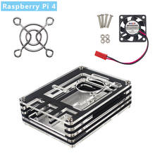 Funda acrílica de 9 capas para Raspberry Pi 4 Modelo B, transparente con carcasa negra + ventilador de refrigeración + cubierta protectora para Raspberry Pi 4 4B 2024 - compra barato