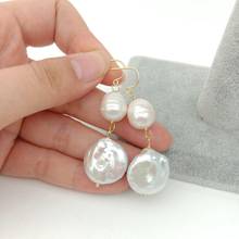 YYGEM-pendientes de gancho de perlas de agua dulce para mujer, aretes de perlas de arroz, moneda blanca natural, Keshi 2024 - compra barato