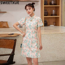 SWEETXUE-vestido Cheongsam de estilo chino, Vestido corto de encaje moderno, estilo joven, bonito y elegante, 2021 2024 - compra barato