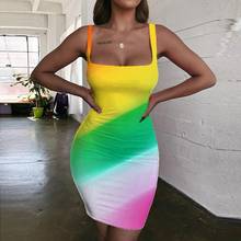 Kyku vestido gradiente feminino colorido, sem mangas, estampa 3d, de rua sexy halter roupas femininas verão, novo boho moda 2024 - compre barato