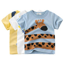 Летняя футболка для мальчиков и девочек, с мультяшным принтом, жираф, Лев, обезьяна, футболки с коротким рукавом для мальчиков, детская одежда, хлопковые топы для малышей 10 лет, 2021 2024 - купить недорого